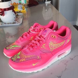 Nike Air Max 1 Dia De Muertos Pink Embroidered Sneakers